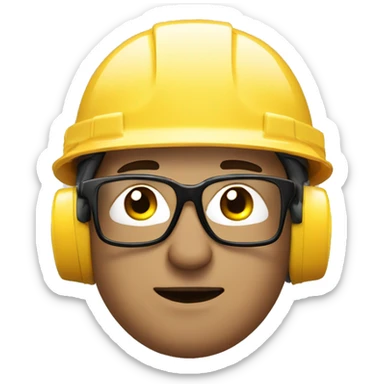 Caucasianman wearing safety helmet, glases and earplugs sticker