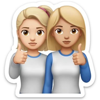 Girl with one hand giving thumbs up and the other hand giving thumbs down, showing mixed feelings sticker