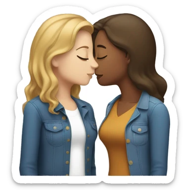a white woman and a light brown woman kissing and a third white woman in the middle facing forward sticker