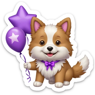 Dog hold purple star balloon sticker
