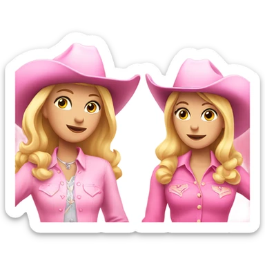 Two blonde cowgirls wearing pink sticker