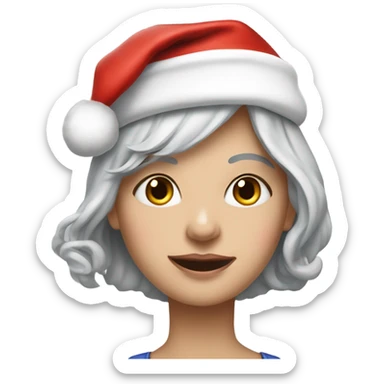 realistic portrait of fair skinned woman with silver hair and  with Santa cap sticker