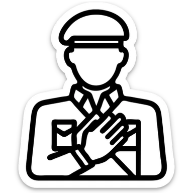 a soldier from Attack on Titan anime performing the official salute, outlined icon style, uniform sticker