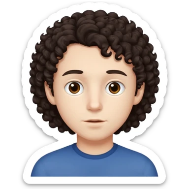 boy, really dark brown hair, curly hair, dark brown eyes, pale skin, , hair sticker