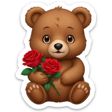 Cute bear with 🥹  eyes holding roses with this emoji expression  sticker