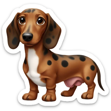 brown dachshund with white chest and black spots sticker