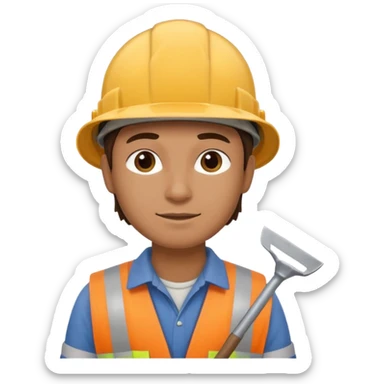 a construction worker holding a farmer's spade towards his shoulder sticker