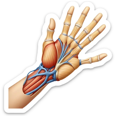 Hand holding a tendon anatomy diagram sticker