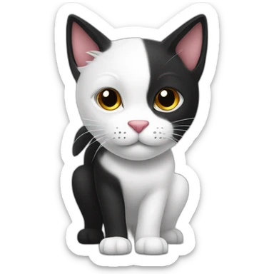 Gato blanco con negro con un corazón en la nariz, pero de color negro el corazón  sticker