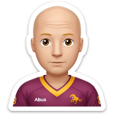 young-ish 50 year old man dressed in a brisbane broncos jersey, bald head, fair skin sticker