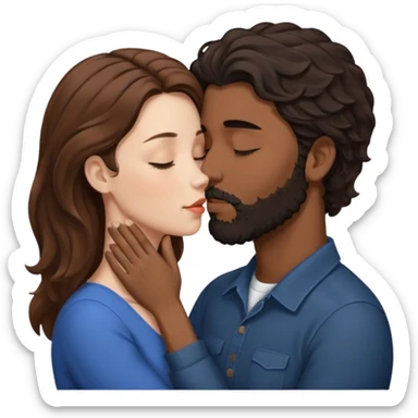 White woman with brown hair with eyes closed kissing the forehead of brown man with black wavy hair (has a a beard with his eyes closed too) sticker