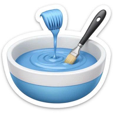 bowl of pastel blue hair dye with a brush nearby, iOS Apple emoji style sticker