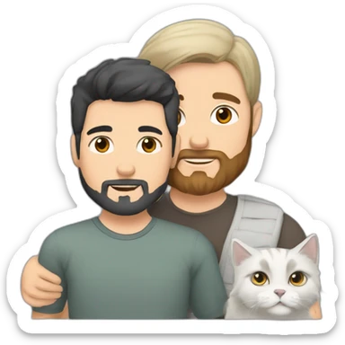 Uzbek white guy with beard and short black hair and brown eyes carrying a grey and white Siberian cat sticker