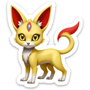 Shiny smooth glossy Meloetta-Sphynx-Lykoi-Sergal-Renamon-Wargreymon-Pokémon-Digimon-Fakémon-fusion-hybrid-creature sticker