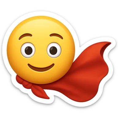 yellow face with red superhero cape, digital illustration, emoji style, no background sticker