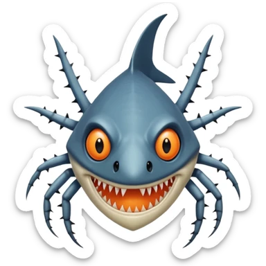 A angangular fish with acid all in his body and his eyes  replaced with shark teeth and his hand in his back ( four hand) and his spines will be very spiky  and his leg will like a spider and last his eyes or 4 eyes will be in his hands and the colour of the eyes will orange and black sticker