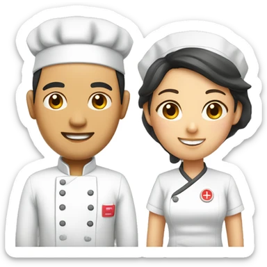Asian couple: a male chef and a female nurse sticker