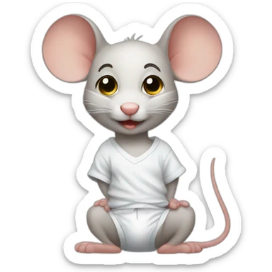 young jerry mouse portrait with white diaper sticker