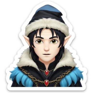 Male long hair vampire elf with furry hat sticker