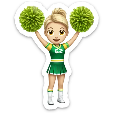 White girl Cheerleader cheering with green and yellow uniform and poms sticker