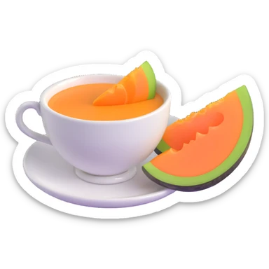 carajillo in an espresso cup with a slice of cantaloupe melon beside it sticker