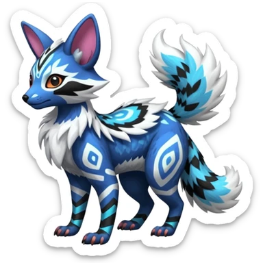 Futuristic furry fluffy floofy feathery tribal marked Genet-Absol-Kyurem-Zeraora-Primagen-fusion-creature  sticker