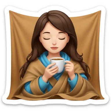 girl brunette inside a blanket sipping coffee eyes closed sticker