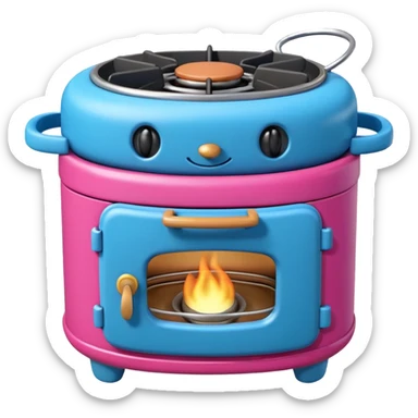 Cute toy stove, single burner only, front view.
BabyBus-style 2.5D soft shading, bright pastel colors (pink & blue).
Rounded chunky toy shape, simple details.
Even studio lighting, NO harsh light, NO realism, NO textures.
Smooth matte surface, no outlines, no strokes.
Clean background. sticker