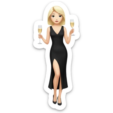 Blonde Woman, Long black slipdress, Slot left Leg,man black Cut,fly, Champagner glas sticker