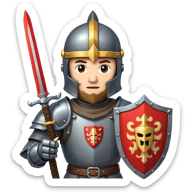 give me medieval knight with a helm, and he has a gauntlet holding a sword. style can be a bit pixelated /8bit sticker