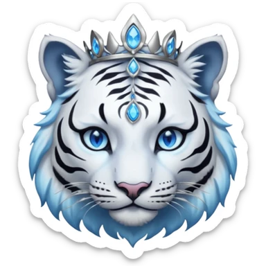 ESO Female white/black tiger khajiit leader of the umbral rose, glowing blue eyes, glowing blue 'third eye' gem; shadow umbral gem silver tiara sticker