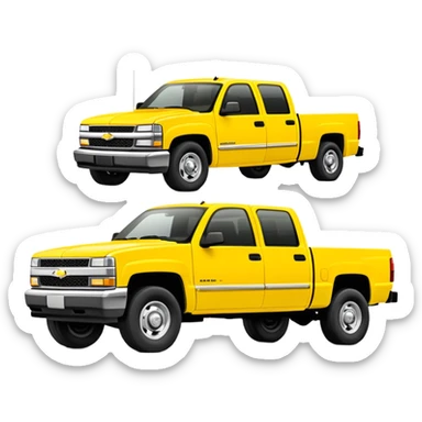 Simplified bright yellow 1997 Chevrolet C-2500 Crew Cab Silverado from Kill Bill, 30-degree angle, four-door pickup truck, minimal details, vibrant yellow color, iOS emoji style sticker