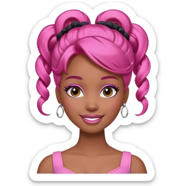 black barbie. updo hair, pink hair, perfect makeup and super pretty sticker