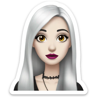 Very pale woman with long dark hair and gothic makeup and medium pink lips  sticker