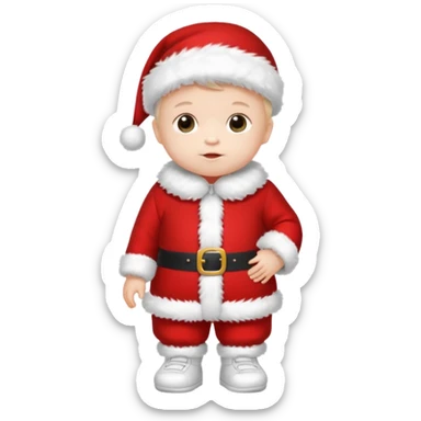 a standing baby wearing santa clothes and cute fluffy shoes sticker
