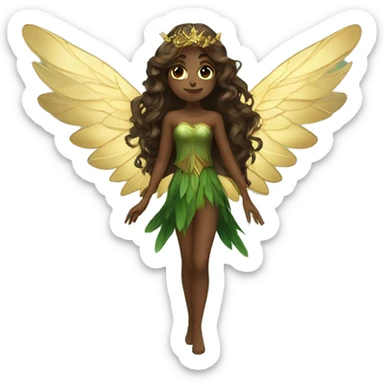 big wings, Beautiful, fairy, gold, brown, dark green, green, long hair sticker