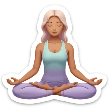 A peaceful person practicing yoga on a calm beach at sunrise, in a serene meditative pose. Soft pastel colors surround the scene, with gentle waves in the background and smooth, flowing lines representing balance and tranquility. The atmosphere feels centered and mindful. sticker