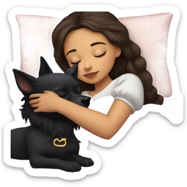 brunette Sleeping beauty girl with black chihuahua  sticker