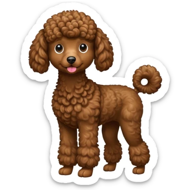 Create a full-body Apple-style emoji of a brown poodle sticker