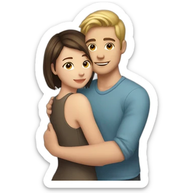 white skin Boyfriend with light hair and short dark brown hair girlfriend hugging sticker