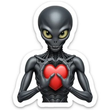 black xenomorph from the movie Alien making heart sign sticker