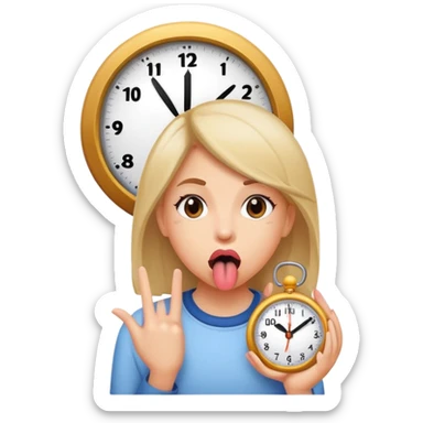 girl sticking out here tongue with a clock on the right side  sticker