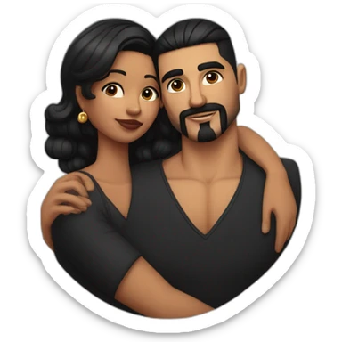 Very short haircut hair latino man with skin fade, detailed moustache and beard, cuddling a black woman with straight black hair and big earrings sticker