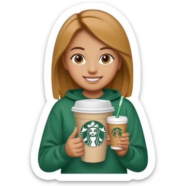 an emoji wearing a CLC (girls lacrosse team) sweatshirt, holding a Starbucks cup sticker