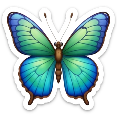 A butterfly with blue edges, green wings, and a brown body  sticker