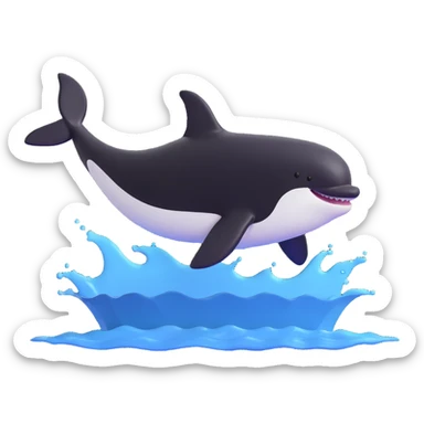 orca with black and white Nike sneakers jumping out of water, dynamic pose, minimal background sticker