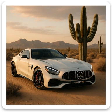 mercedes amg on desert next to cactus faun, cinematic sticker
