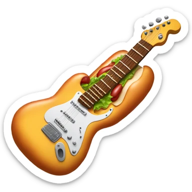 A hot dog rocking out with a guitar and one sock on sticker