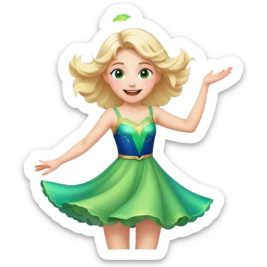 Cinematic Playful Aurora Portrait Emoji, Spinning in her dress, arms gracefully extended, eyes filled with laughter, exuding joy and charm, a princess dancing through her dreams! sticker