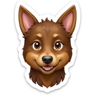Cinematic Comical Brown and Tan Kelpie Portrait Emoji, Head tilted dramatically with an exaggeratedly amused expression, featuring a striking brown Fur with bold tan accents, wide, expressive warm eyes filled with playful disbelief, Simplified yet hilariously expressive features, highly detailed, glowing with a slightly sassy glow, high shine, dramatic yet playful, stylized with an air of cheeky mischief, bright and endearing, soft glowing outline, capturing the essence of a spirited and over-the-top herder, so meme-worthy it feels like it could side-eye its way into internet fame instantly! sticker